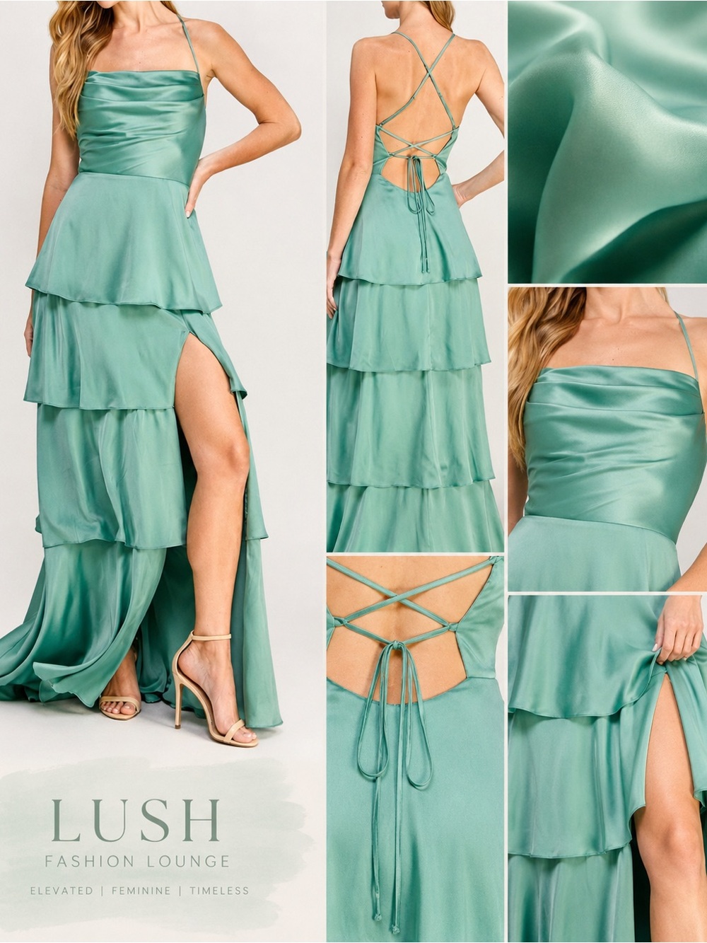 City Studios Green Tiered Formal Gown 15 16 NWT Homecoming Prom Wedding